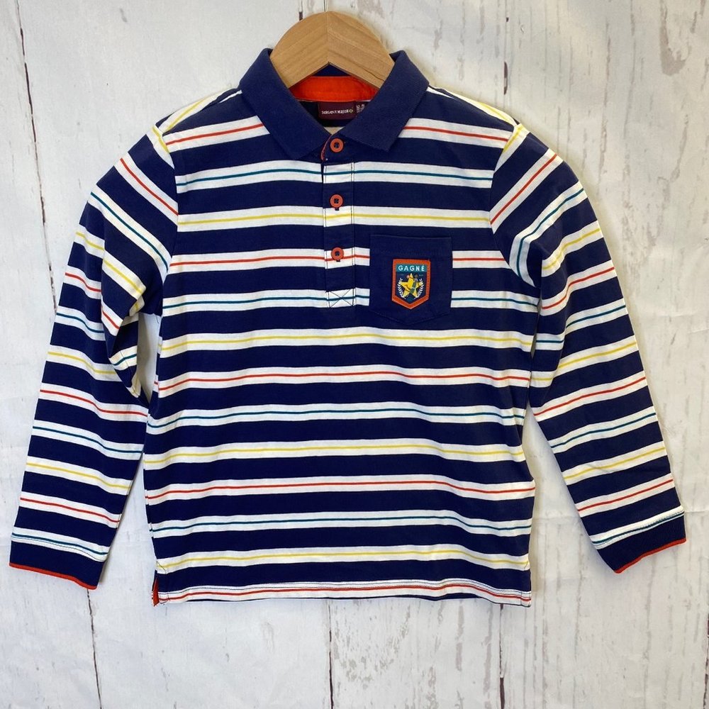 Sergent Major Rugby Polo Shirt Boys Size 9 Navy Multicolor Striped Long Sleeve